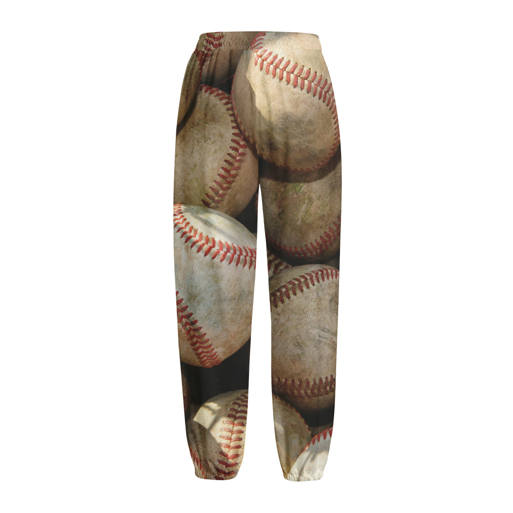 Grunge Baseballs Print Fleece Lined Knit Pants