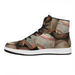 Grunge Baseballs Print High Top Leather Sneakers