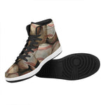 Grunge Baseballs Print High Top Leather Sneakers