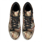 Grunge Baseballs Print High Top Leather Sneakers