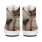 Grunge Baseballs Print High Top Leather Sneakers