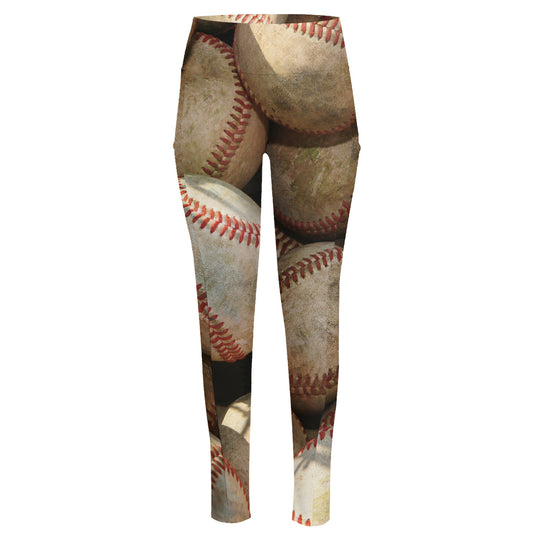 Grunge Baseballs Print High-Waisted Pocket Leggings