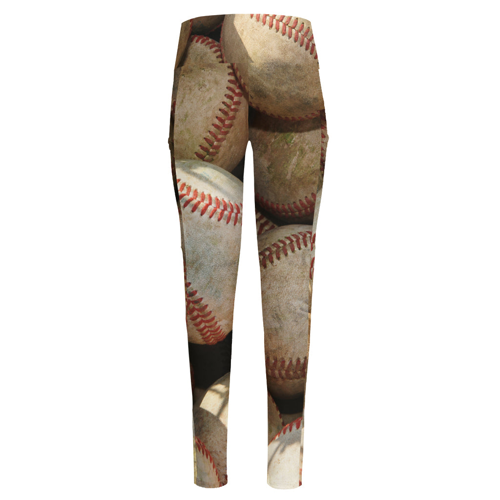 Grunge Baseballs Print High-Waisted Pocket Leggings