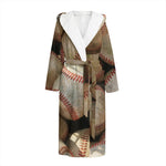 Grunge Baseballs Print Hooded Bathrobe