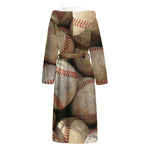Grunge Baseballs Print Hooded Bathrobe