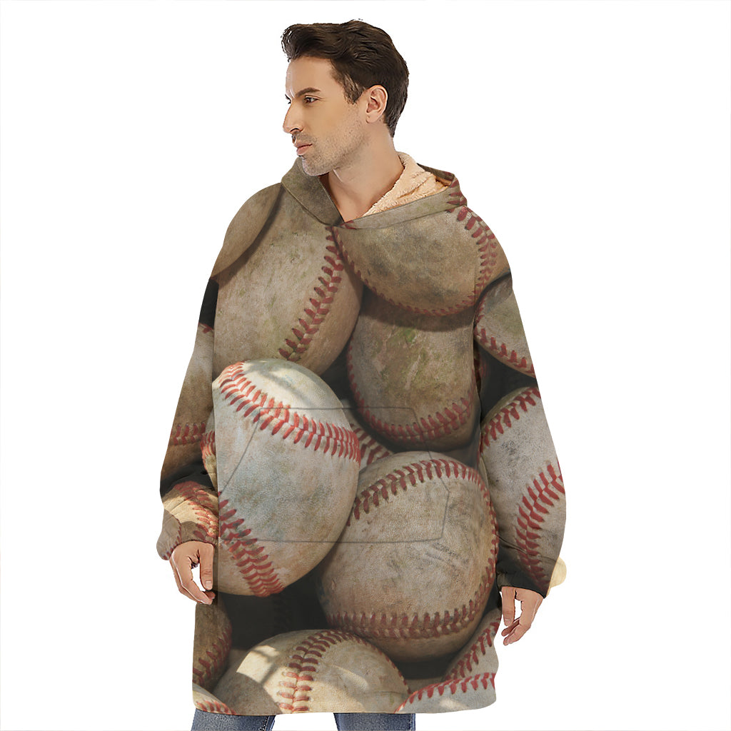 Grunge Baseballs Print Hoodie Blanket