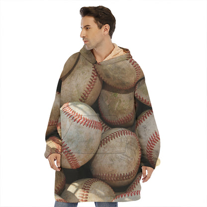Grunge Baseballs Print Hoodie Blanket