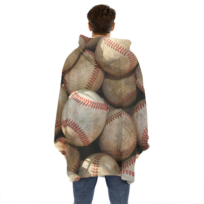 Grunge Baseballs Print Hoodie Blanket