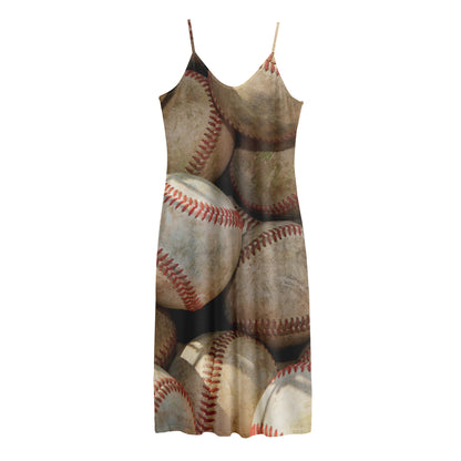 Grunge Baseballs Print Jersey Midi Cami Dress