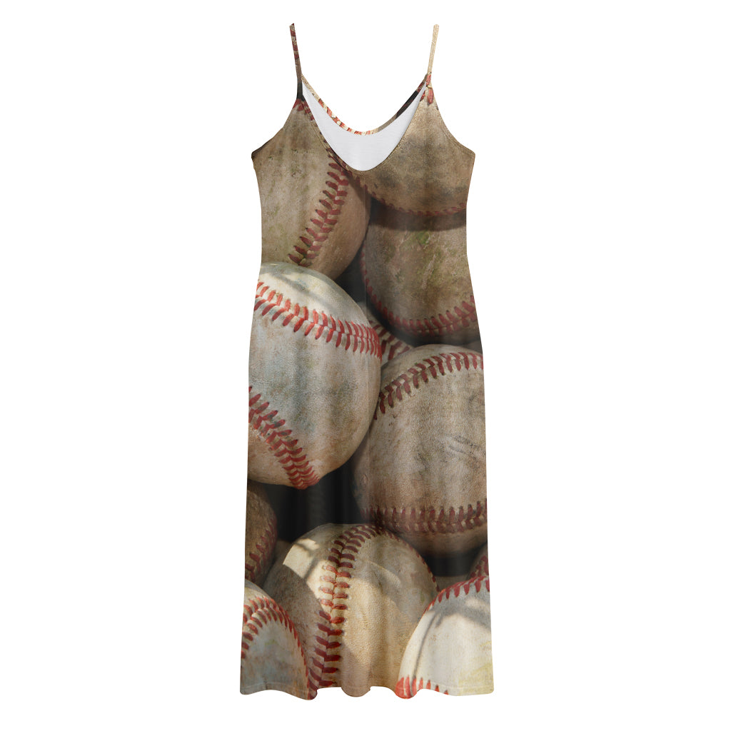 Grunge Baseballs Print Jersey Midi Cami Dress