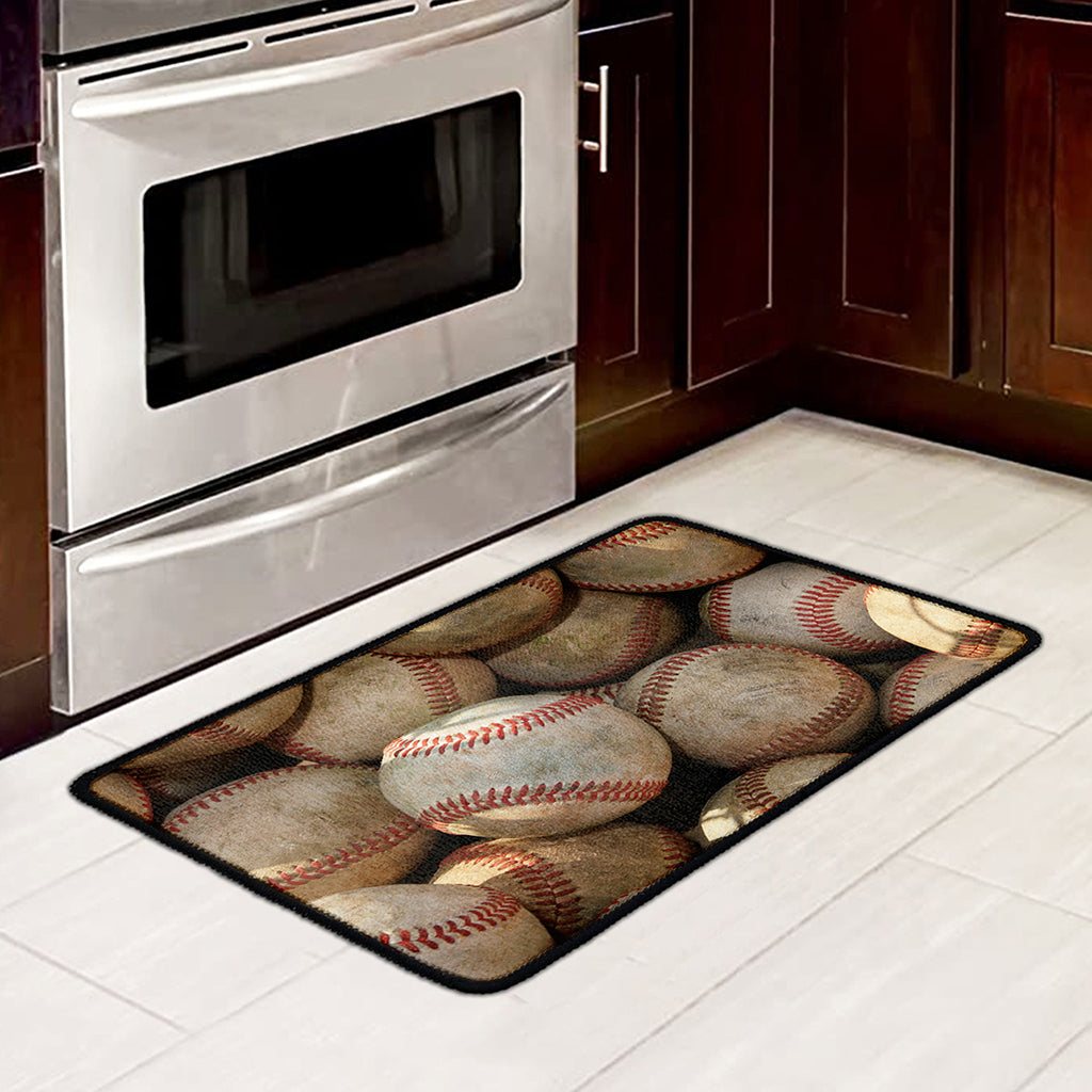 Grunge Baseballs Print Kitchen Mat