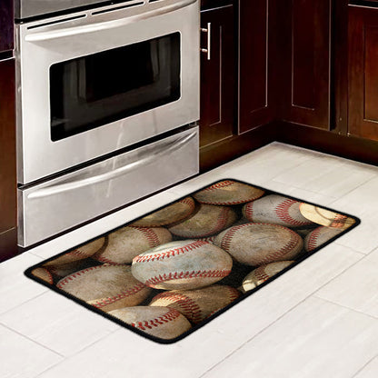 Grunge Baseballs Print Kitchen Mat