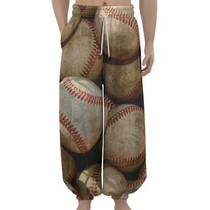 Grunge Baseballs Print Lantern Pants