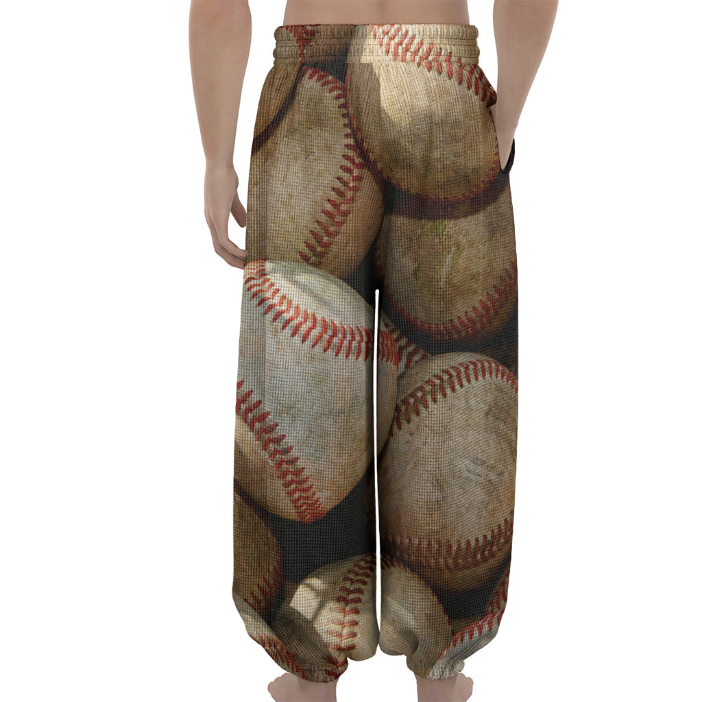 Grunge Baseballs Print Lantern Pants