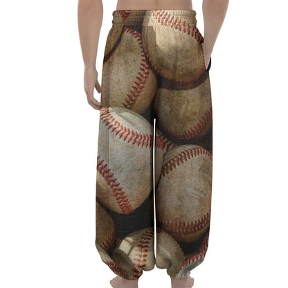 Grunge Baseballs Print Lantern Pants