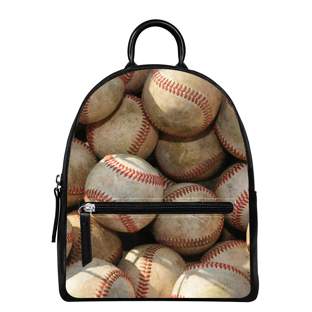 Grunge Baseballs Print Leather Backpack