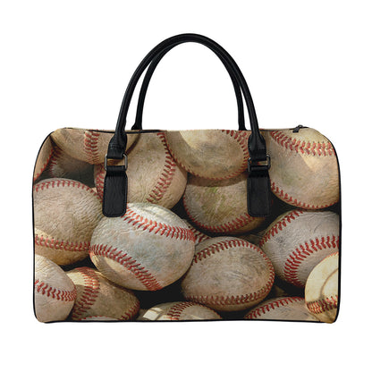 Grunge Baseballs Print Leather Duffle Bag