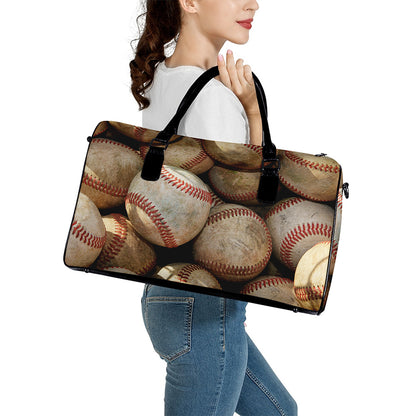 Grunge Baseballs Print Leather Duffle Bag