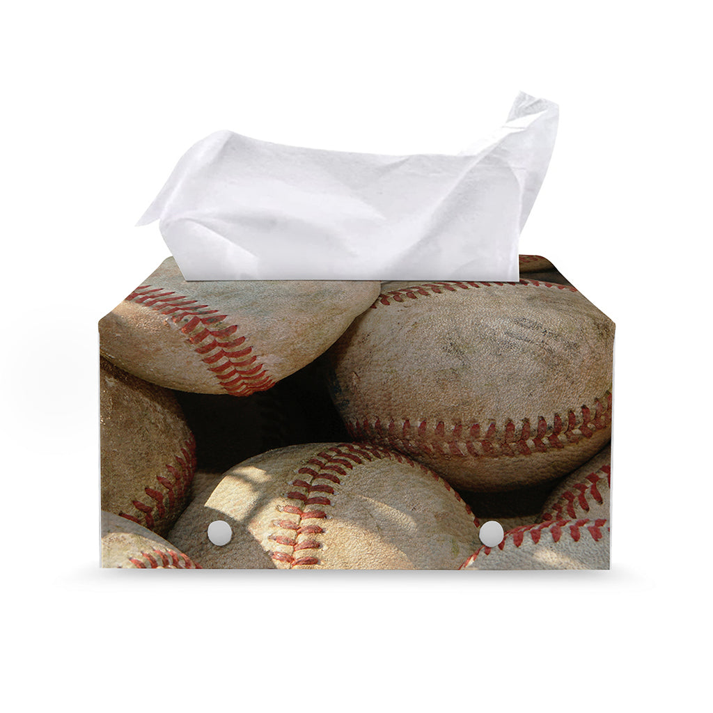 Grunge Baseballs Print Leather Tissue Box Cover