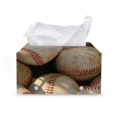 Grunge Baseballs Print Leather Tissue Box Cover