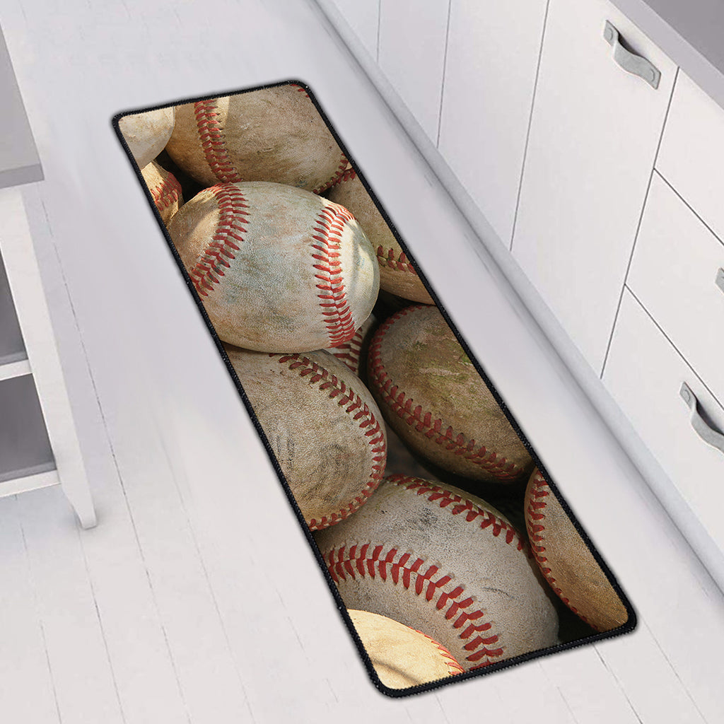 Grunge Baseballs Print Long Kitchen Mat