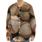 Grunge Baseballs Print Long Sleeve Baseball Jersey