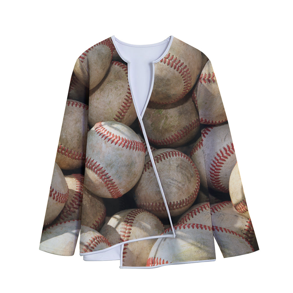 Grunge Baseballs Print Long Sleeve Short Coat