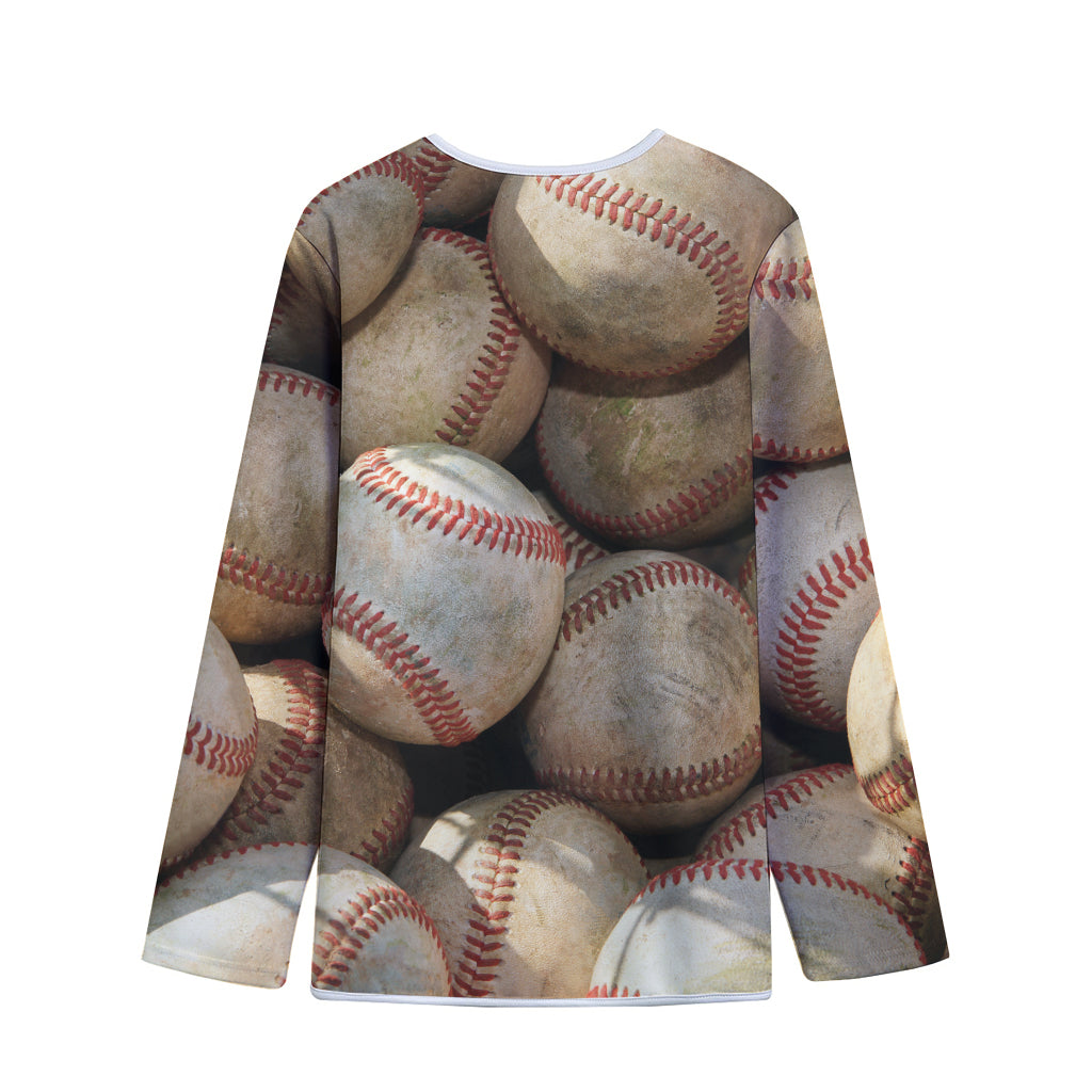 Grunge Baseballs Print Long Sleeve Short Coat