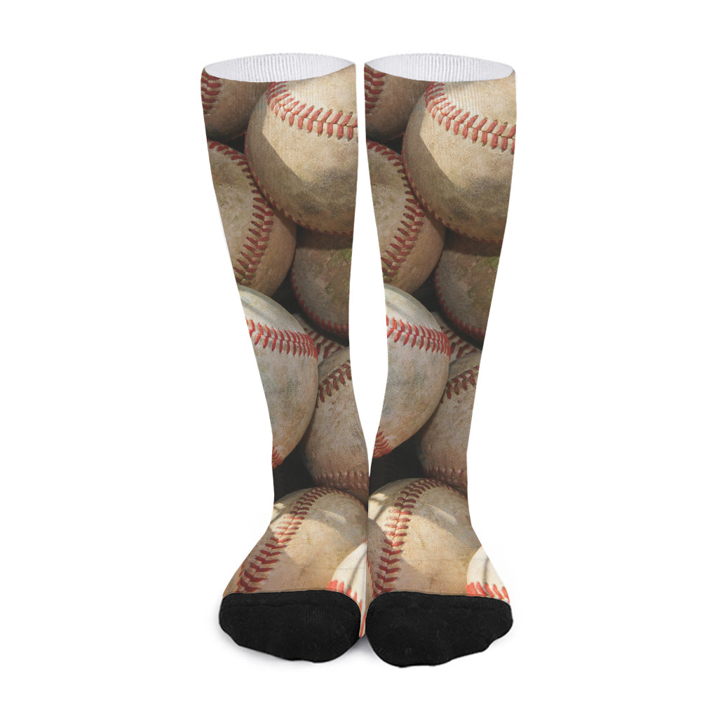 Grunge Baseballs Print Long Socks