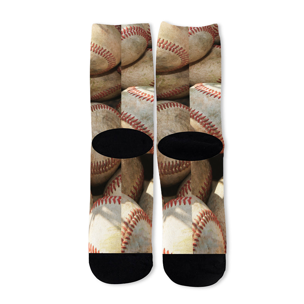 Grunge Baseballs Print Long Socks