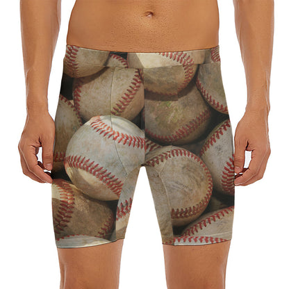 Grunge Baseballs Print Men's Long Boxer Briefs