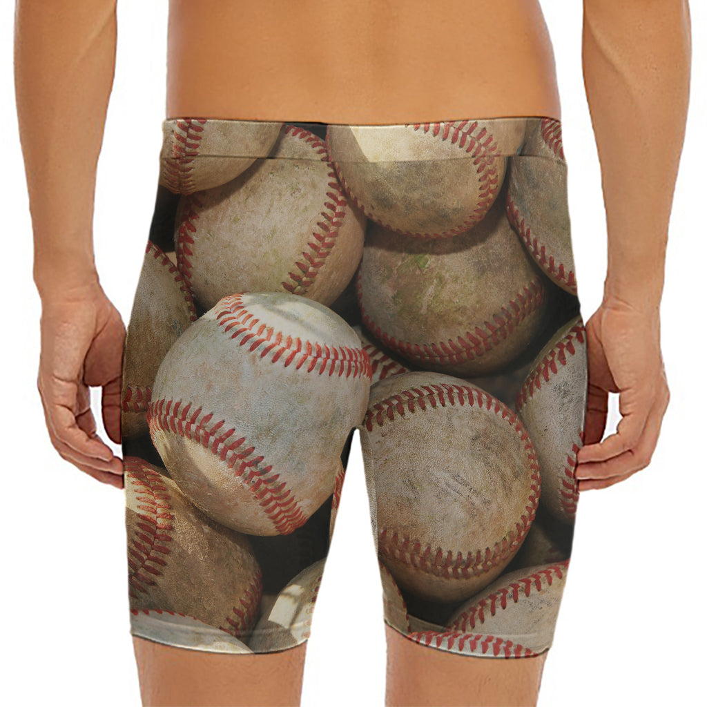 Grunge Baseballs Print Men's Long Boxer Briefs