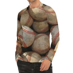 Grunge Baseballs Print Men's Long Sleeve Rash Guard