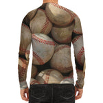 Grunge Baseballs Print Men's Long Sleeve Rash Guard