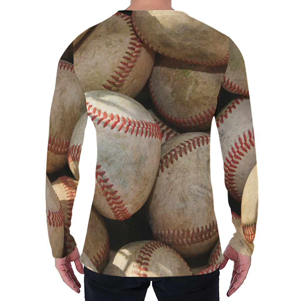 Grunge Baseballs Print Men's Long Sleeve T-Shirt