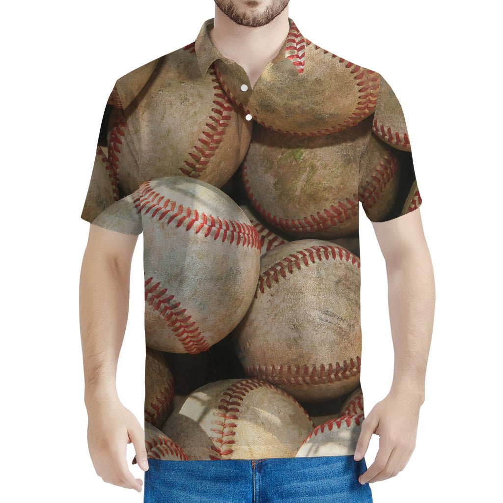 Grunge Baseballs Print Men's Polo Shirt