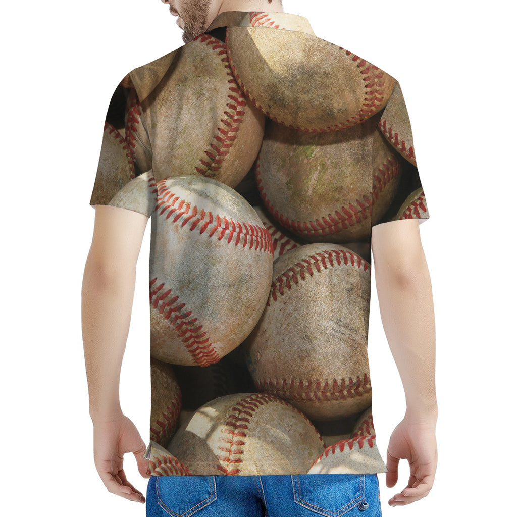 Grunge Baseballs Print Men's Polo Shirt
