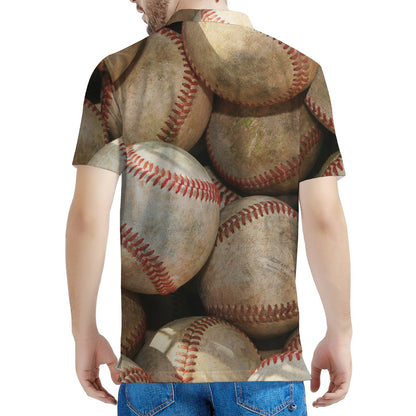 Grunge Baseballs Print Men's Polo Shirt