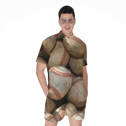 Grunge Baseballs Print Men's Rompers