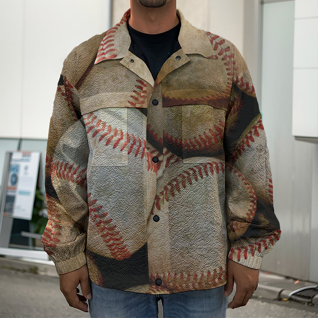Grunge Baseballs Print Men's Shirt Jacket