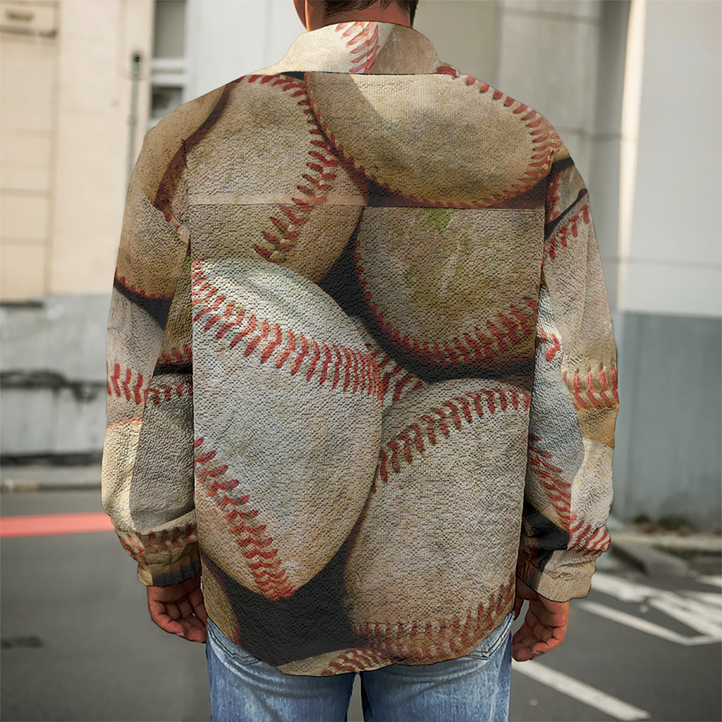 Grunge Baseballs Print Men's Shirt Jacket