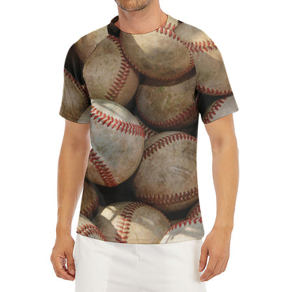 Grunge Baseballs Print Men's Short Sleeve Rash Guard