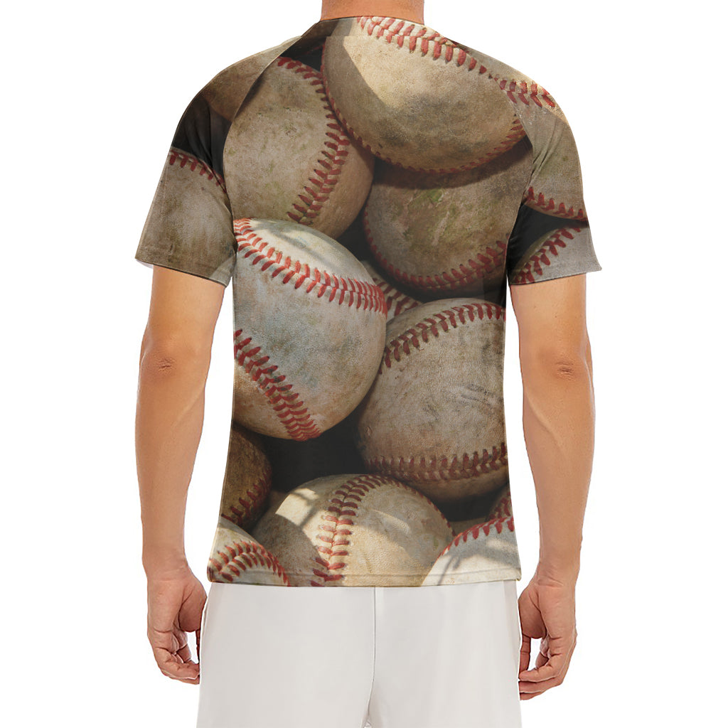 Grunge Baseballs Print Men's Short Sleeve Rash Guard
