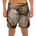 Grunge Baseballs Print Men's Split Running Shorts