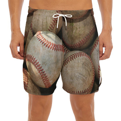 Grunge Baseballs Print Men's Split Running Shorts