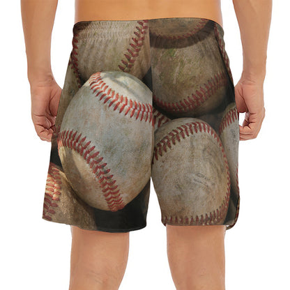 Grunge Baseballs Print Men's Split Running Shorts