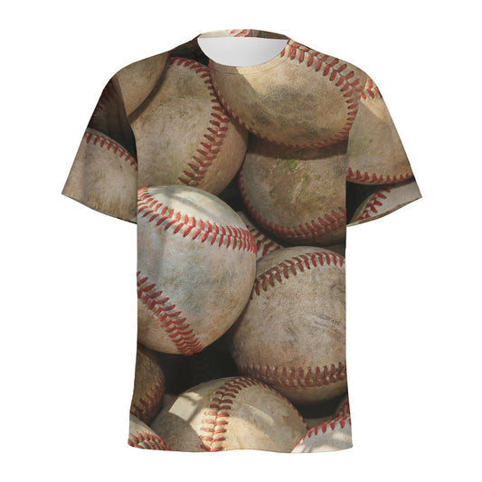 Grunge Baseballs Print Men's Sports T-Shirt