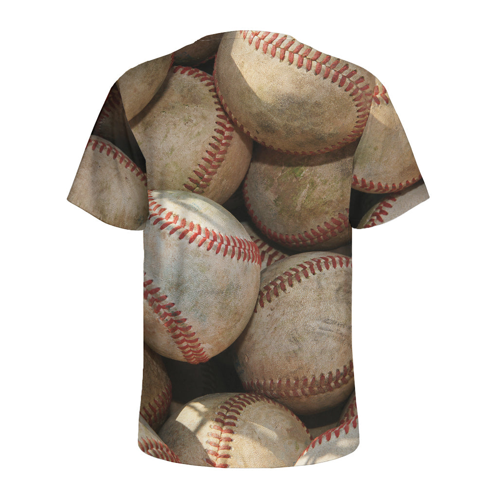 Grunge Baseballs Print Men's Sports T-Shirt