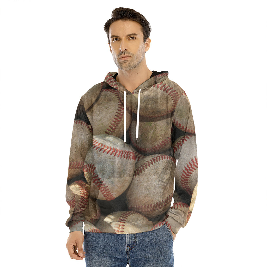 Grunge Baseballs Print Men's Velvet Pullover Hoodie