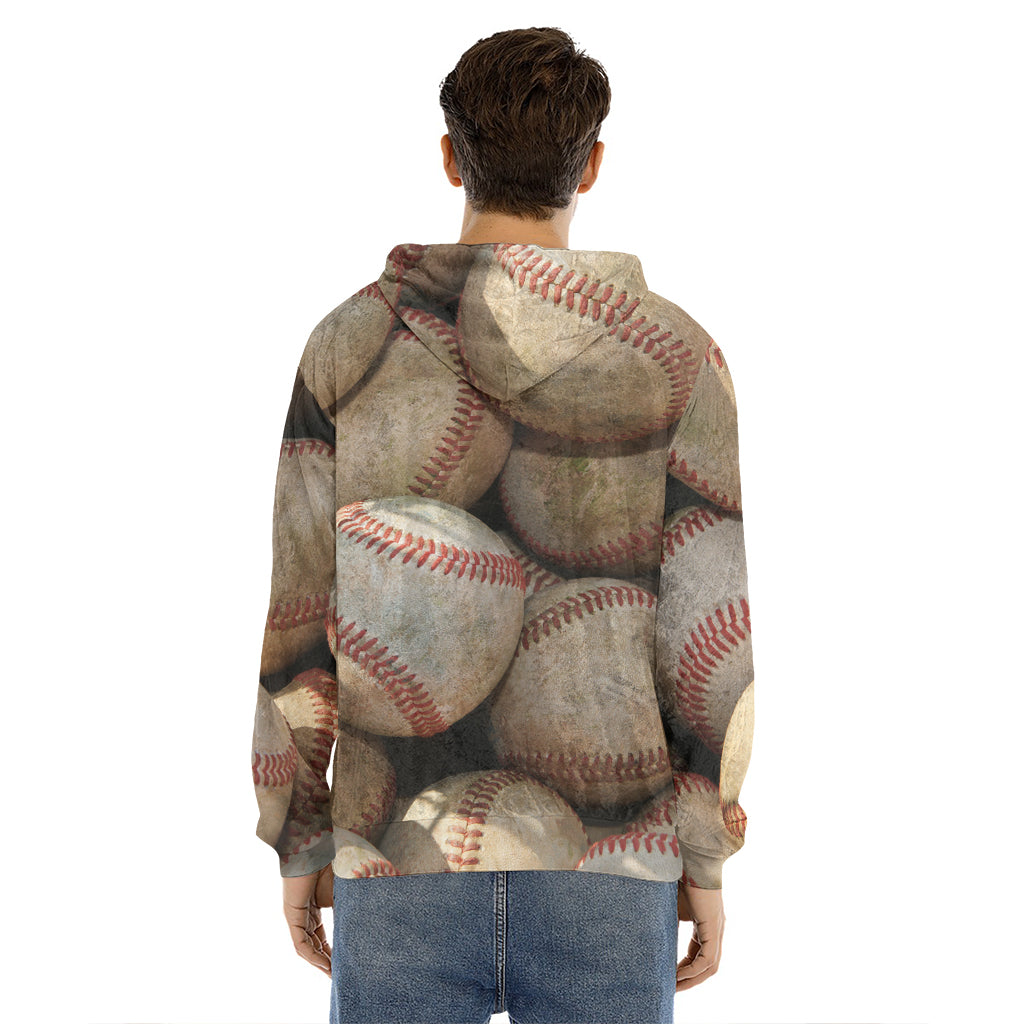 Grunge Baseballs Print Men's Velvet Pullover Hoodie